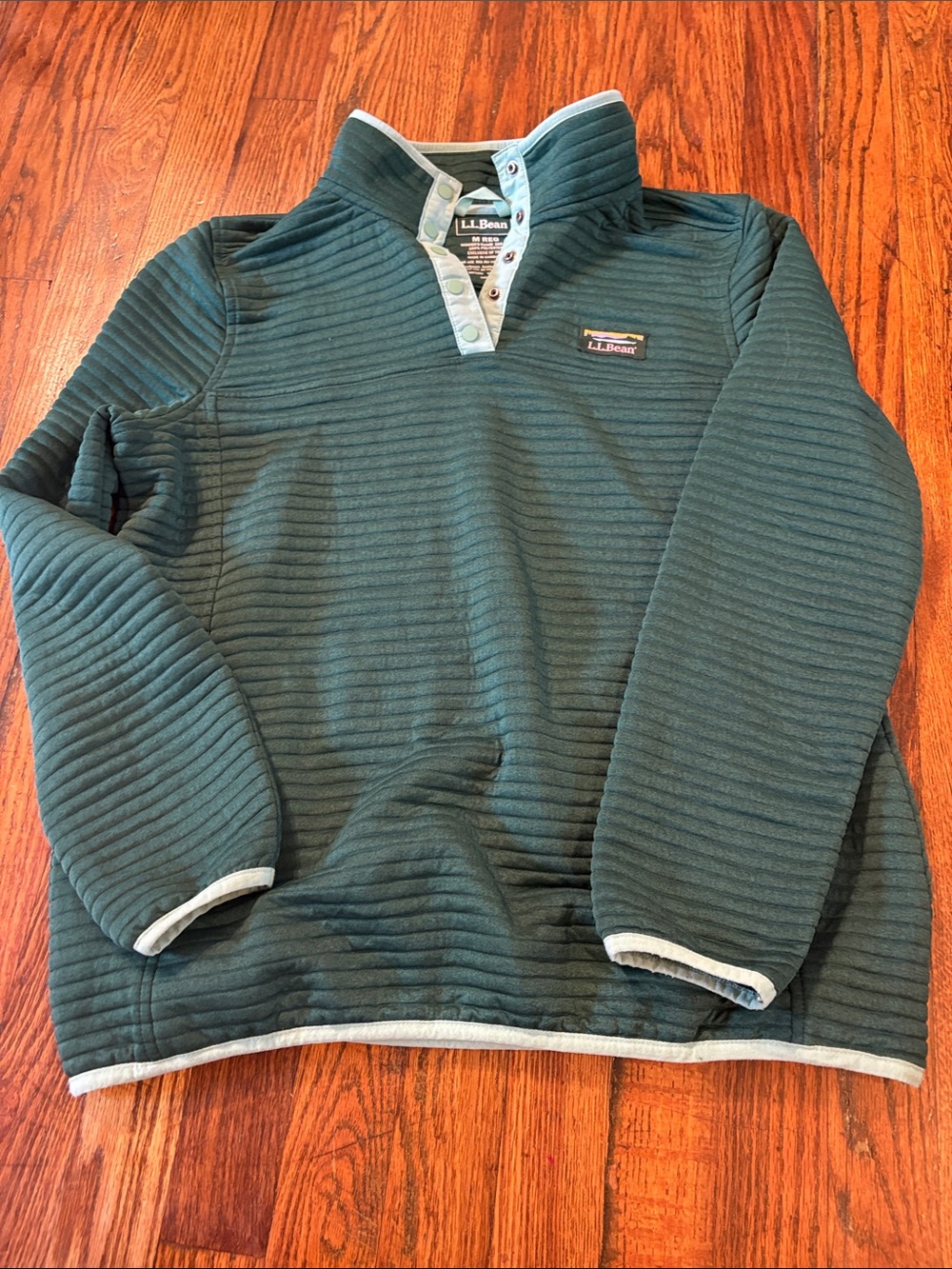 🎉Like New! L.L. Bean Forest Green Quilted Pullover with Light Trim